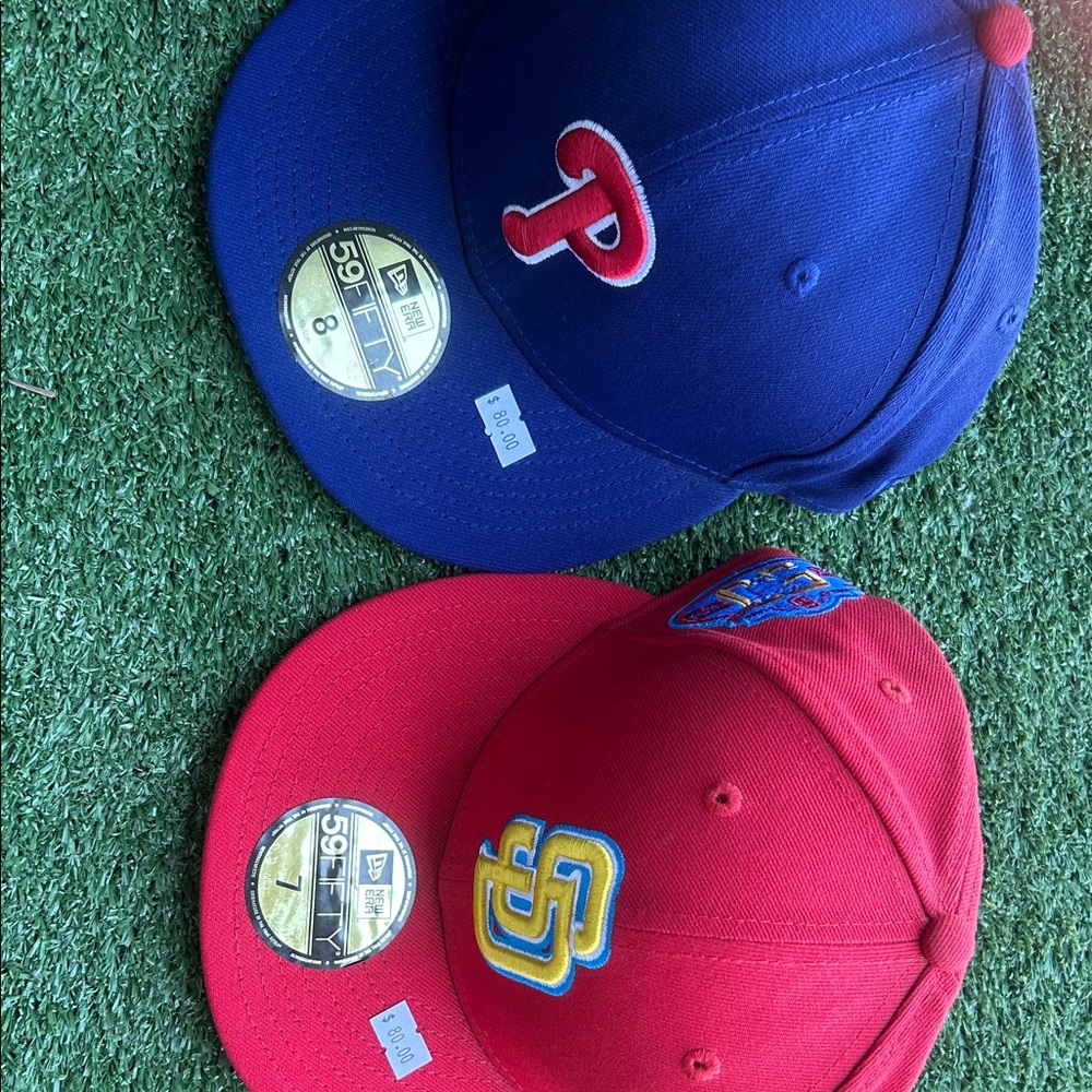 Blue and Red Baseball Caps